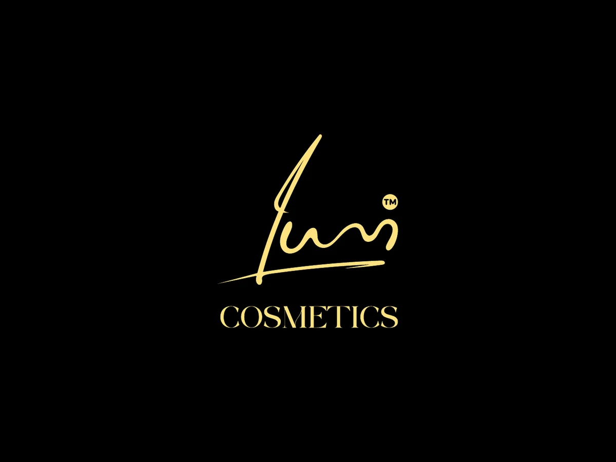 LUM Cosmetics gold signature logotype on black