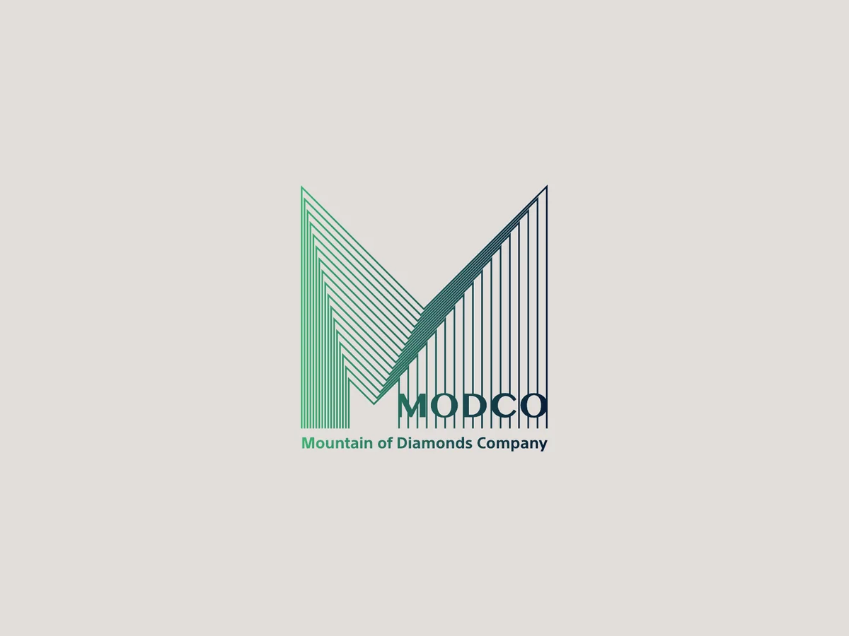 MODCO logo: faceted green M mark
